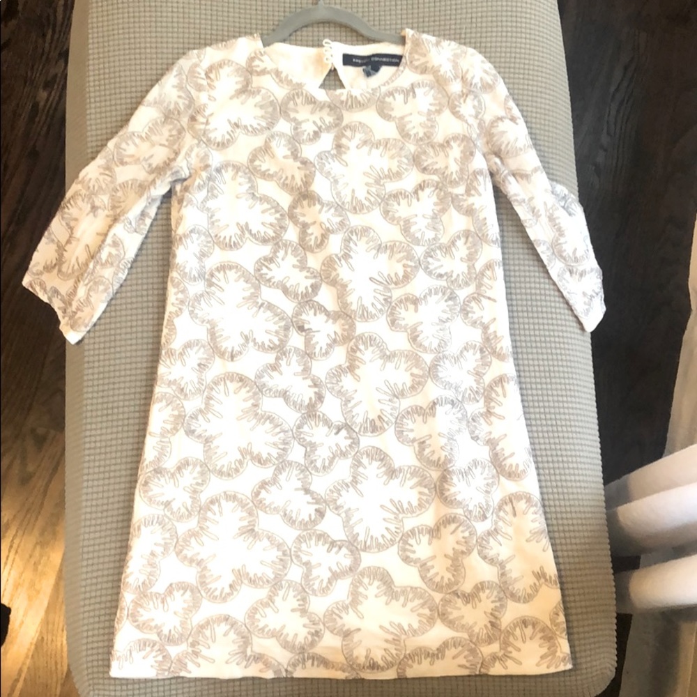 French Connection Ivory & Taupe Embroidered Tunic